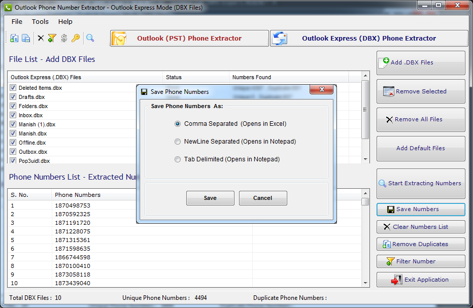 Outlook Number Extractor