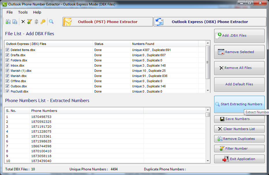 Outlook Number Extractor